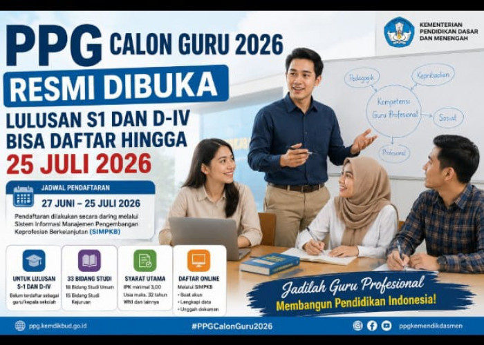 PPG Calon Guru 2026 Resmi Dibuka, Lulusan S1 dan D-IV Bisa Daftar hingga 25 Juli, Cek Syarat Lengkapnya