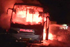 Bus PO Palala Terbakar di Jalintim Muba, 23 Penumpang Selamat